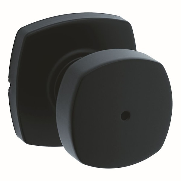 Arroyo Knob with Midtown Rose Privacy Door Lock with 6AL Latch and RCS Strike Matte Black Finish